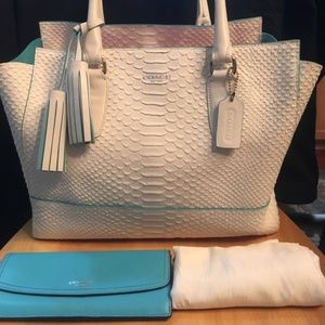 RARE Coach White Candace Python Tassel Bag, Wallet
